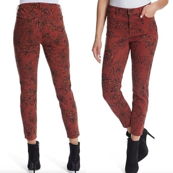 ELLA MOSS ANTHROPOLOGIE High Rise Ankle Skinny Jeans Rust Brown Cheetah Leopard - Picture 1 of 14